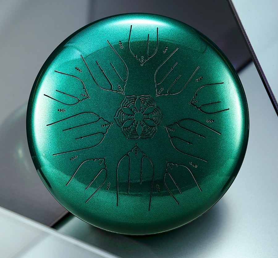 U-Turn EQ 432Hz Wood & Steel Tongue Drum 12" 10 Töne - Jewel Green