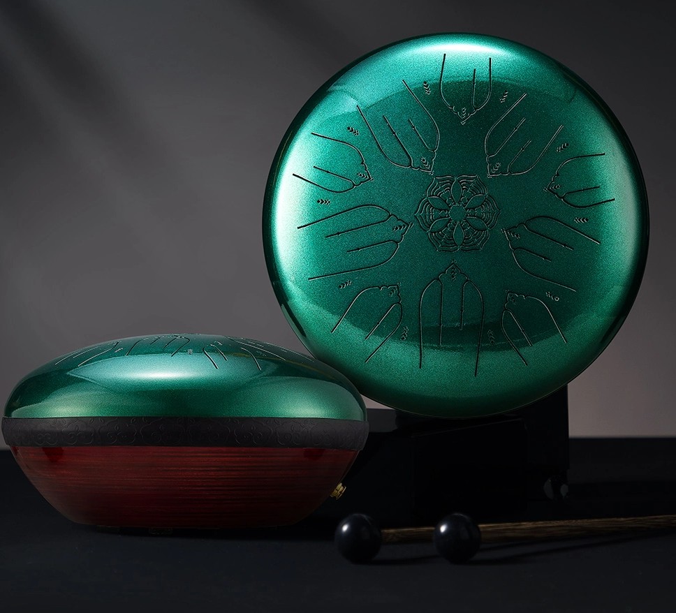 U-Turn EQ 432Hz Wood & Steel Tongue Drum 12" 10 Töne - Jewel Green