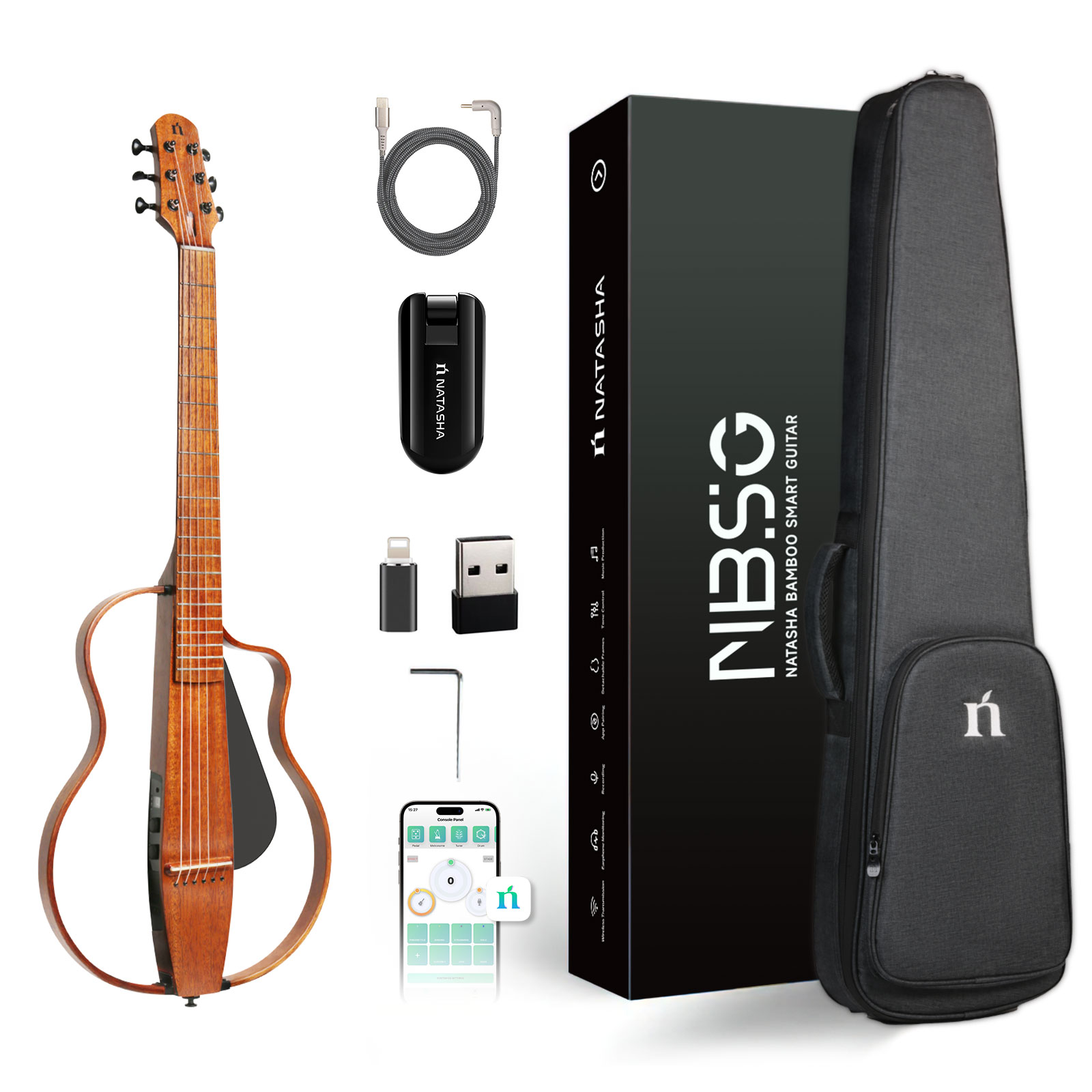 NBSG Smart/Silent Nylon Guitar - Bamboo Black
